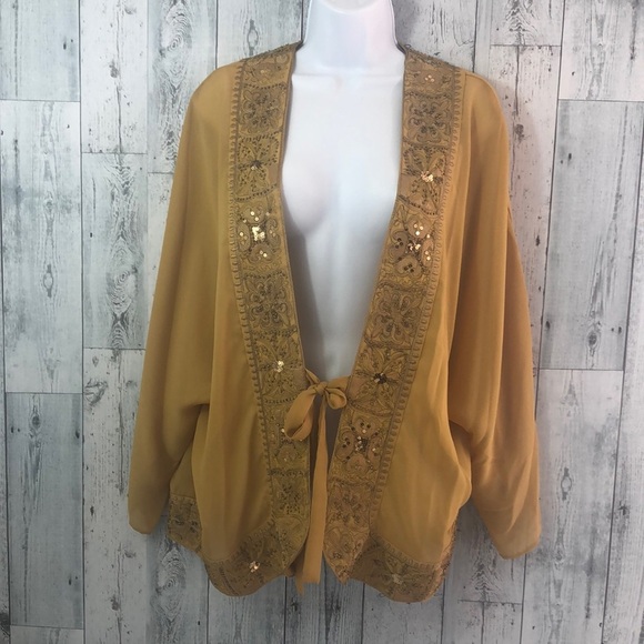 Antthony Gold Beaded Tie Sheer Cover Up Large - Picture 1 of 9